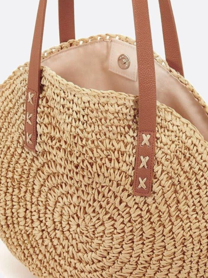 Sac rond en paille de couleur